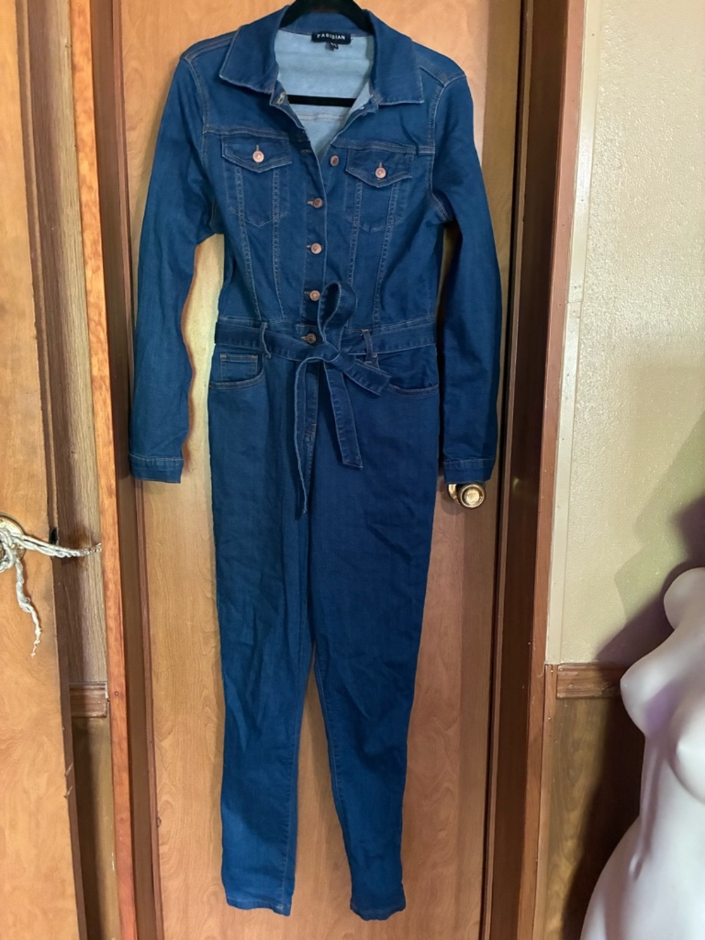 Parisian Blue Denim Jumpsuit Jeans - Tie-Waist size 10